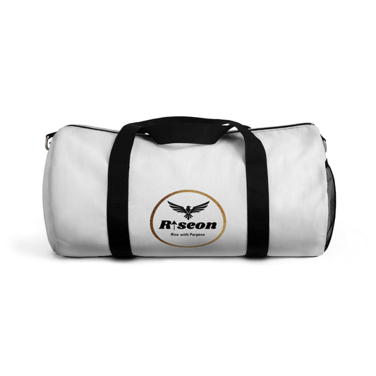 Riseon Logo Duffle Bag - White Gym & Travel Duffel with Shoulder Strap