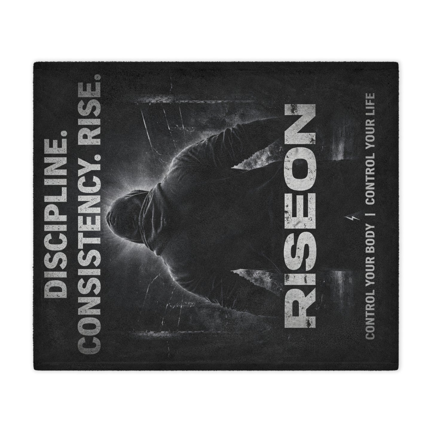 Minky Blanket — Motivational 'RISEON' Fitness Throw (Discipline. Consistency. Rise.)