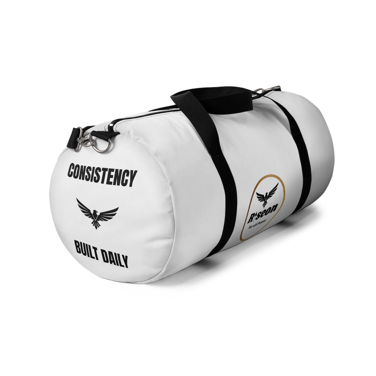 Riseon Logo Duffle Bag - White Gym &amp; Travel Duffel with Shoulder Strap