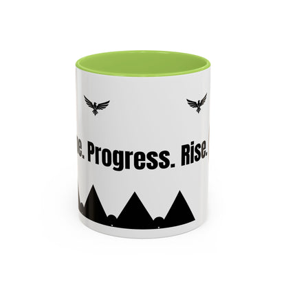 Riseon 'Rise. Progress. Rise.' Accent Coffee Mug – Inspirational Logo Coffee Cup (11/15 oz)