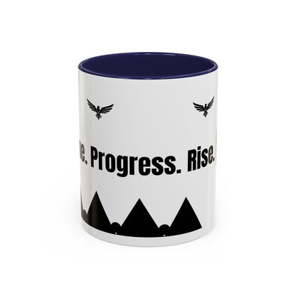 Riseon 'Rise. Progress. Rise.' Accent Coffee Mug – Inspirational Logo Coffee Cup (11/15 oz)
