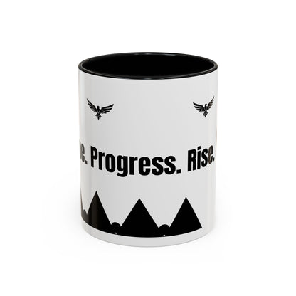 Riseon 'Rise. Progress. Rise.' Accent Coffee Mug – Inspirational Logo Coffee Cup (11/15 oz)