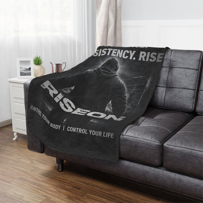 Minky Blanket — Motivational 'RISEON' Fitness Throw (Discipline. Consistency. Rise.)
