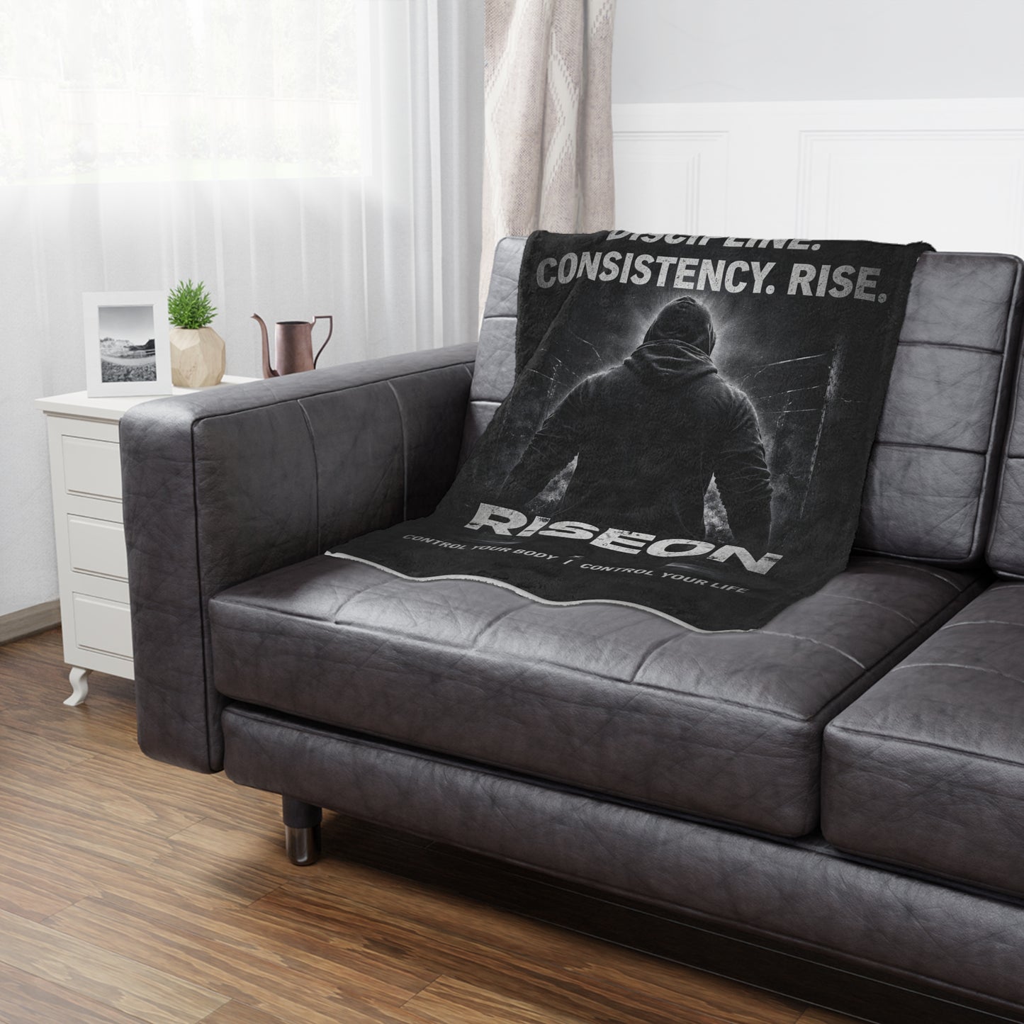 Minky Blanket — Motivational 'RISEON' Fitness Throw (Discipline. Consistency. Rise.)