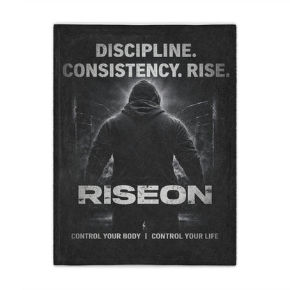 Minky Blanket — Motivational 'RISEON' Fitness Throw (Discipline. Consistency. Rise.)