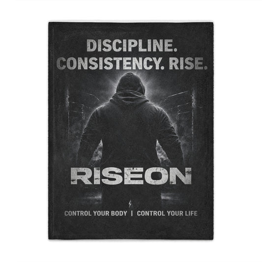 Minky Blanket — Motivational 'RISEON' Fitness Throw (Discipline. Consistency. Rise.)