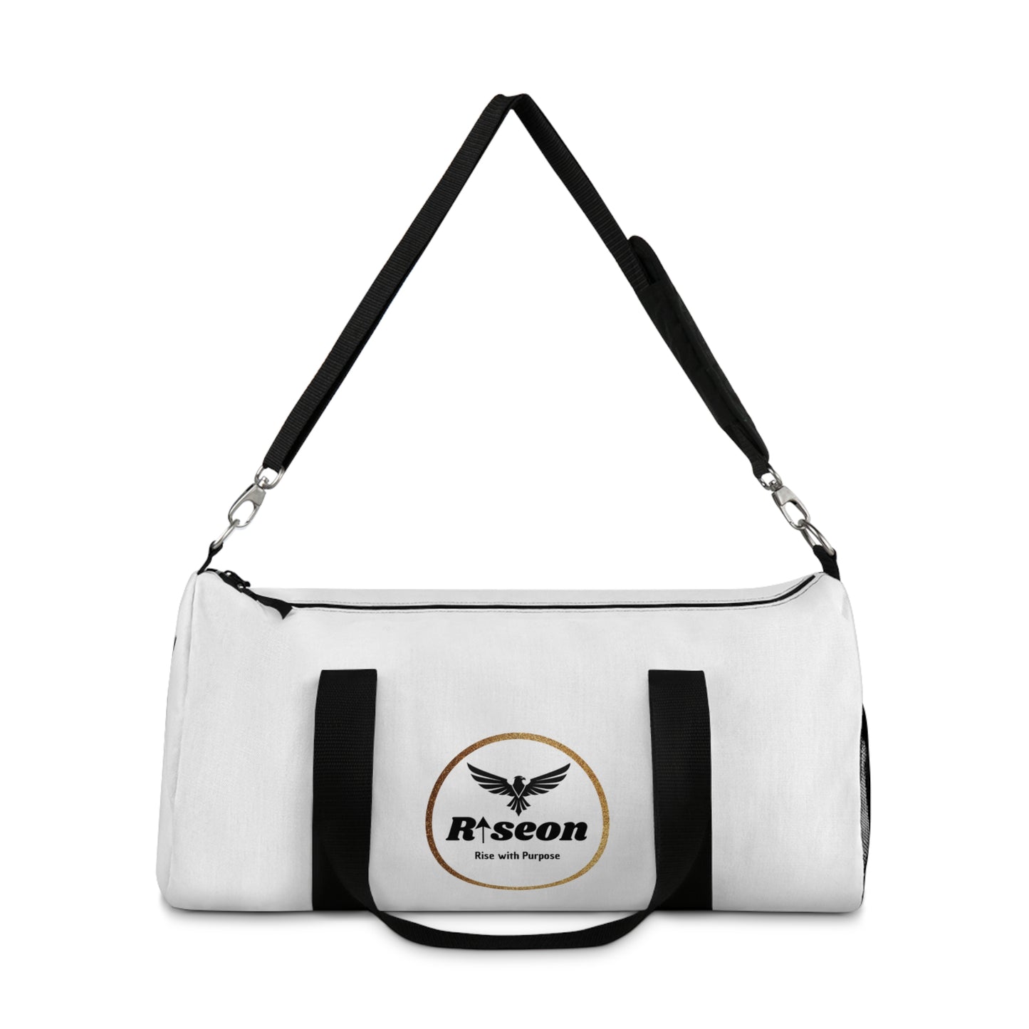 Riseon Logo Duffle Bag - White Gym &amp; Travel Duffel with Shoulder Strap