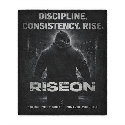 Minky Blanket — Motivational 'RISEON' Fitness Throw (Discipline. Consistency. Rise.)