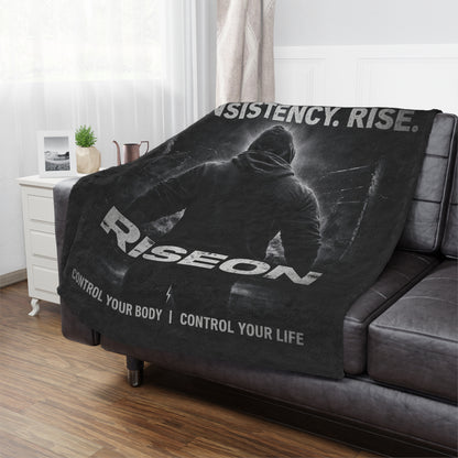 Minky Blanket — Motivational 'RISEON' Fitness Throw (Discipline. Consistency. Rise.)
