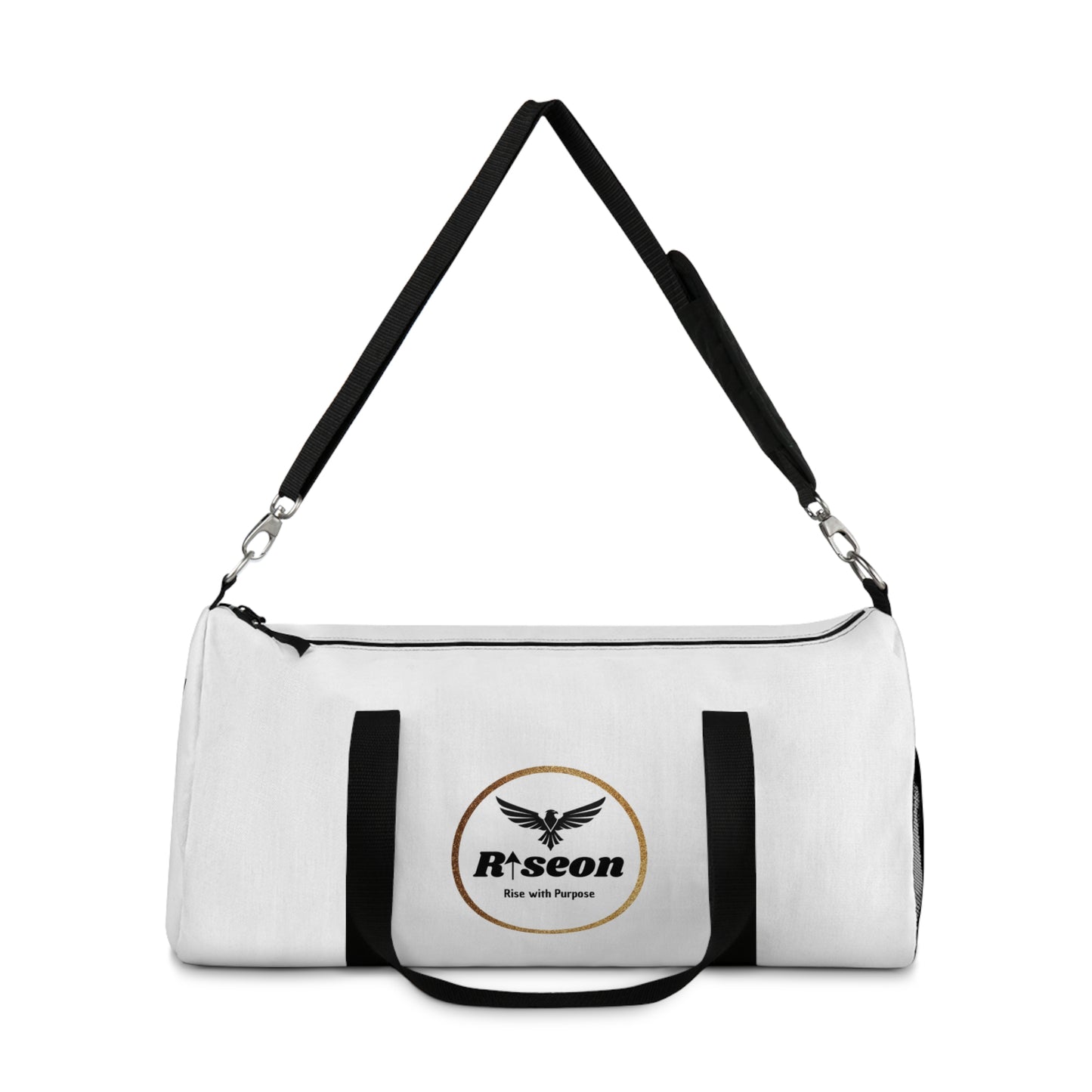 Riseon Logo Duffle Bag - White Gym &amp; Travel Duffel with Shoulder Strap