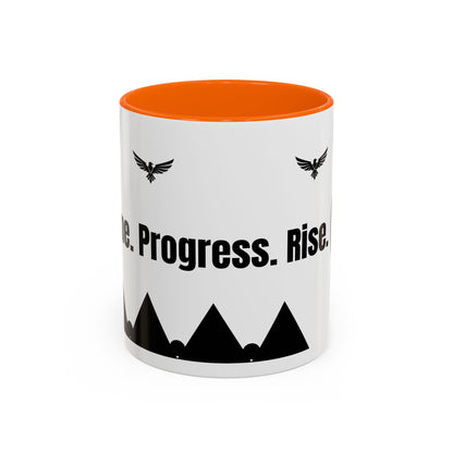 Riseon 'Rise. Progress. Rise.' Accent Coffee Mug – Inspirational Logo Coffee Cup (11/15 oz)