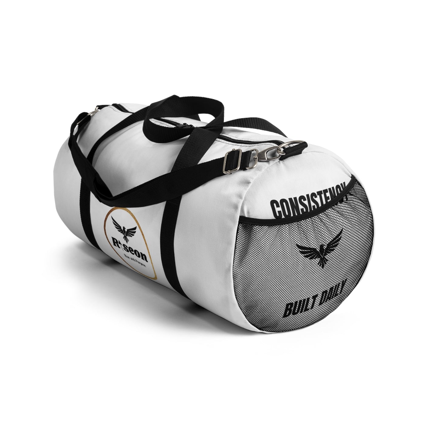 Riseon Logo Duffle Bag - White Gym &amp; Travel Duffel with Shoulder Strap
