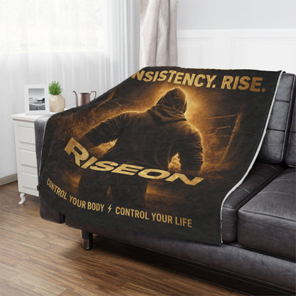 Minky Blanket — RiseOn Motivational Throw: "Discipline. Consistency. Rise." Fitness Inspiration Blanket