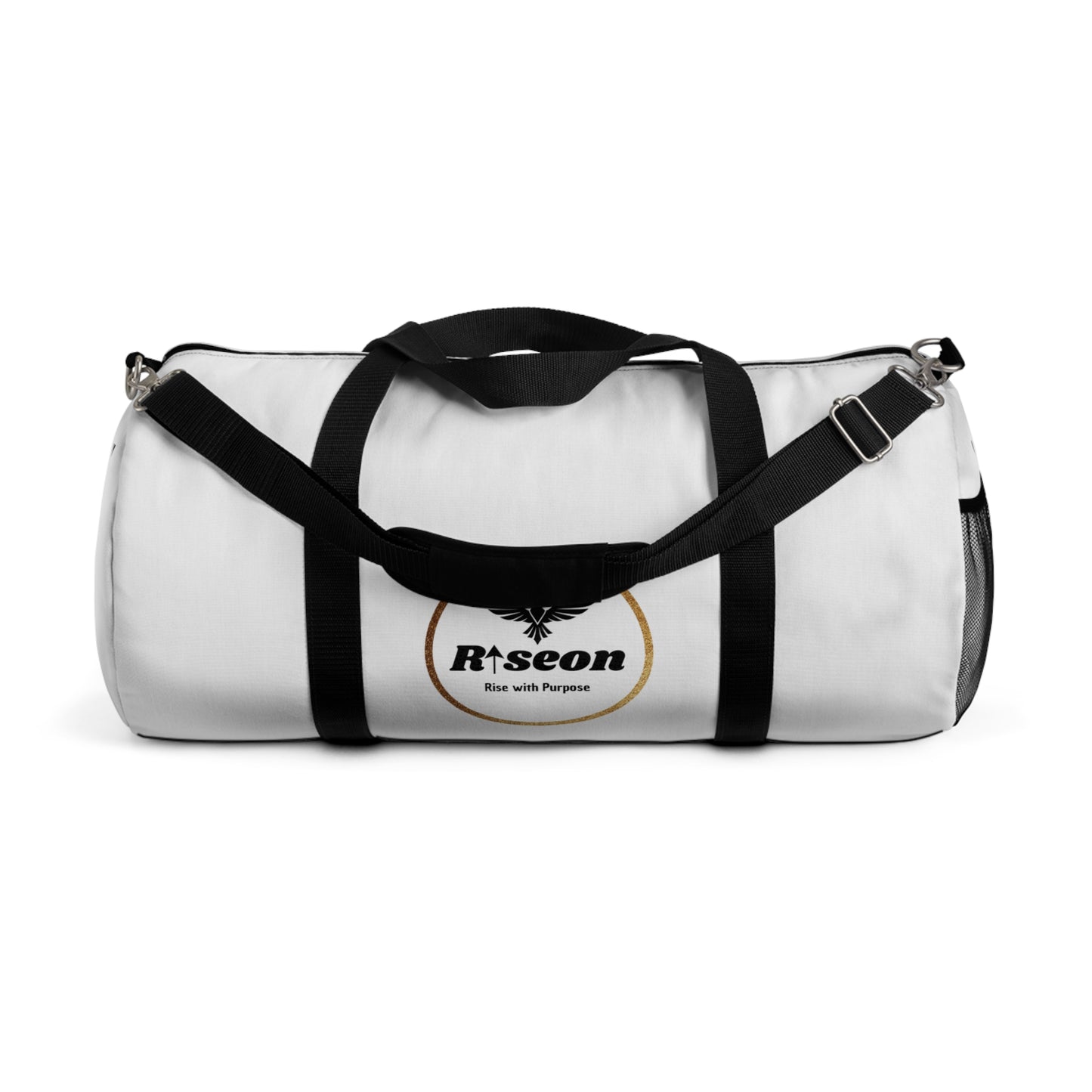 Riseon Logo Duffle Bag - White Gym &amp; Travel Duffel with Shoulder Strap