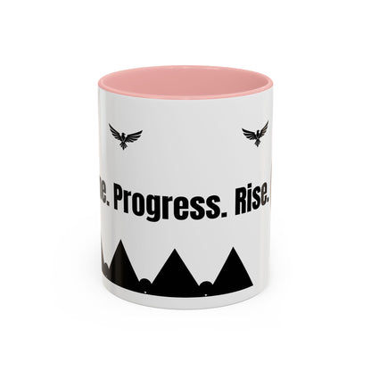 Riseon 'Rise. Progress. Rise.' Accent Coffee Mug – Inspirational Logo Coffee Cup (11/15 oz)