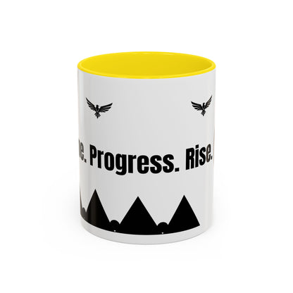 Riseon 'Rise. Progress. Rise.' Accent Coffee Mug – Inspirational Logo Coffee Cup (11/15 oz)