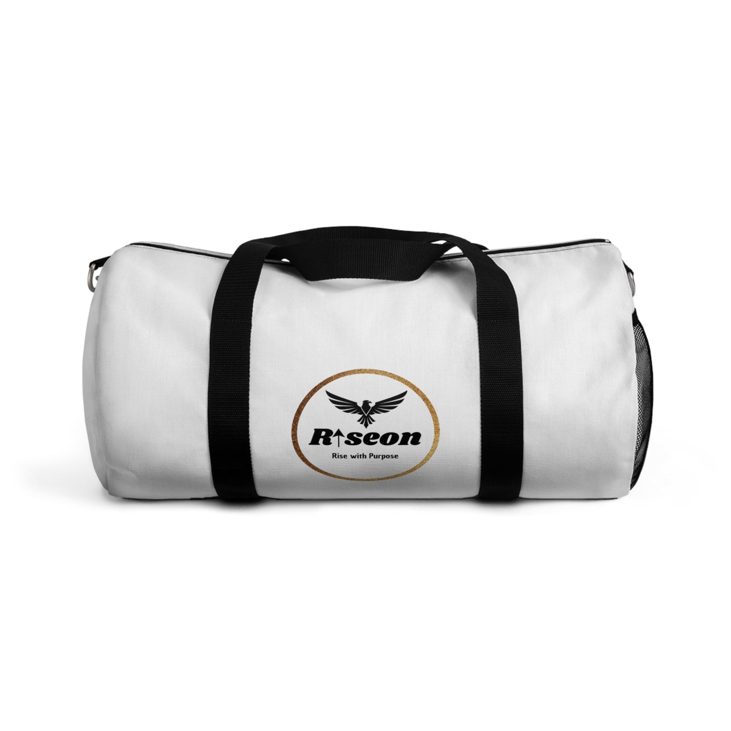 Riseon Logo Duffle Bag - White Gym &amp; Travel Duffel with Shoulder Strap